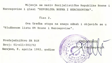 Photo of Na današnji dan 1992. godine odlukom Predsjedništva SR BiH promijenjen je naziv države u Republika BiH
